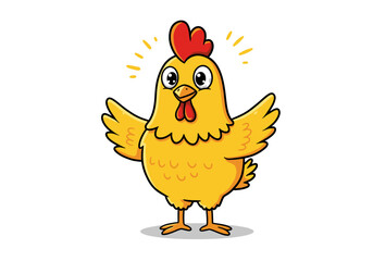 Cartoon Chicken with Open Wings and Happy Expression