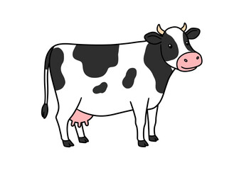 Cartoon Illustration of a Black and White Spotted Dairy Cow