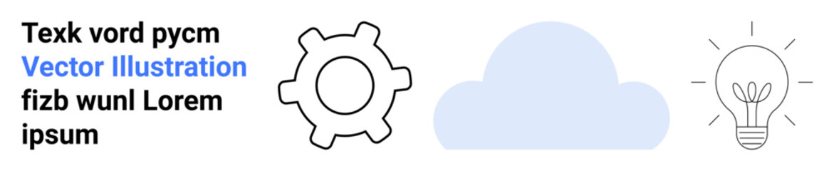 Gear, cloud, and lightbulb representing innovation, cloud computing, problem-solving, and system solutions. Ideal for technology, innovation, creativity process teamwork optimization simple