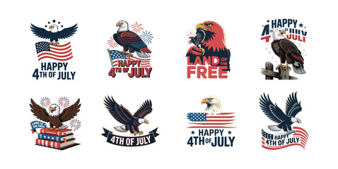 "4th of July Patriotic Eagle Vector Bundle | American Independence Day Graphics | USA Flag, Fireworks, Freedom Bird Art | Vintage Holiday Design for T-Shirts, Stickers, Prints & Decor"