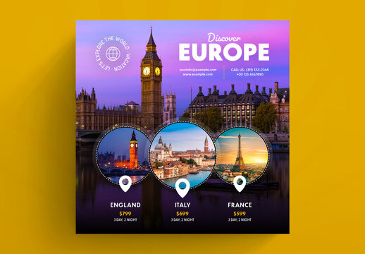 Travel Destination Social Media Post Layout with Yellow Accents