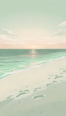 Obraz premium Tranquil Beach Sunset In Pastel Colors With Footprints