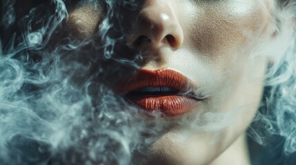 Close-up of girl smoking cigarette with smoke