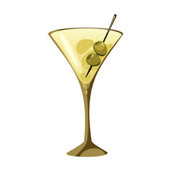 Classic martini cocktail with green olives. Vector illustration isolated on white background.