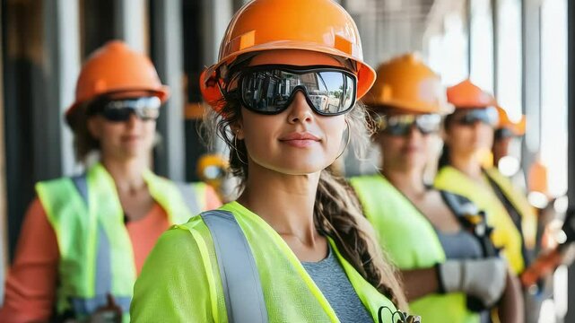 Female Construction Worker in Safety Gear on Job Site Labor Day