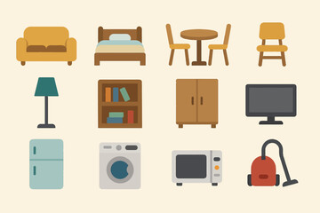 Colorful home furniture and appliances collection