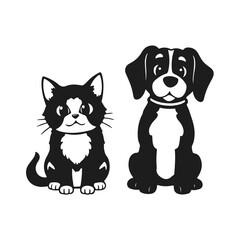 Obraz premium Cartoon cat and dog, cute pet friends, funny animal characters, adorable vector art, playful animal drawing 