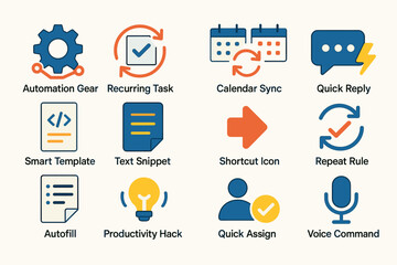 Icons for automation gear, recurring task, calendar sync, and quick reply