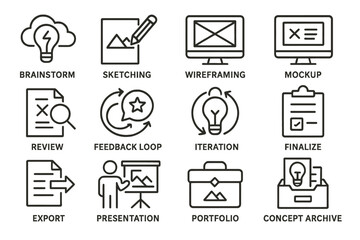 Creative design process icons for brainstorming and presentation