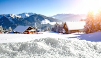 Fototapeta premium Enjoying a warm thermos bottle amidst snowy ski resort adventure winter landscape outdoor experience