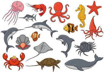 Cartoon Sea Creatures Jellyfish Shrimp Octopus Seahorse Starfish and More