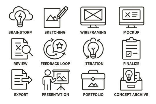 Creative design process icons for brainstorming and presentation