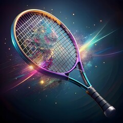 view of tennis racket with digital art effect