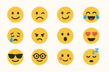 Fototapeta premium Variety of yellow emoji faces expressing different emotions