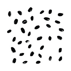 Scattered coffee bean silhouettes on white