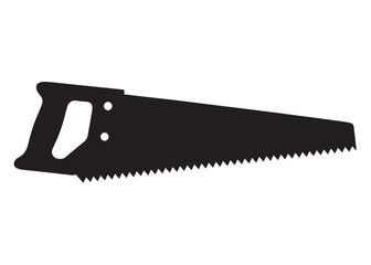 hand saw silhouette logo vector illustration, cutting wood logo icon silhouette, hand saw silhouette vector design, black illustration of a hand saw silhouette vector logo on white background