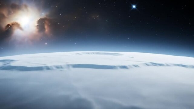 Planet Surface with Nebula and Stars in Space
