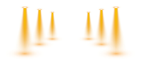 PNG Multiple Spotlights Beam Effect with Glowing Orange Light on Transparent Background for Stage or Show Design
