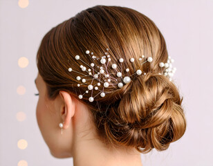 Elegant Low Bun Hairstyle with Pearl Hairpins A Chic and Simple Updo