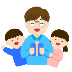 子供にプレゼントを貰って喜ぶお父さん