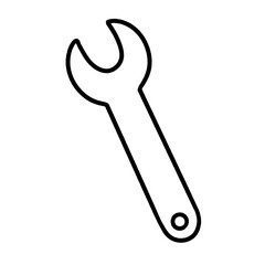 Minimal black and white line drawing of a wrench tool, simple and bold design