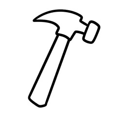 Minimal black and white line drawing of a hammer, simple tool illustration
