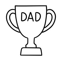 Black and white line art of a trophy cup with "DAD" text, perfect for Father's Day themes