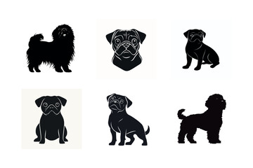Naklejka premium Six dog breed silhouettes pug and lhasa apso