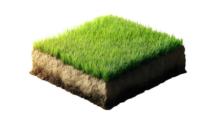 3d isometric square form lush green grass soil