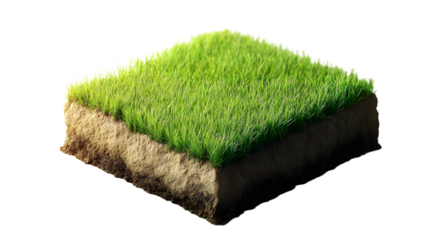 3d isometric square form lush green grass soil