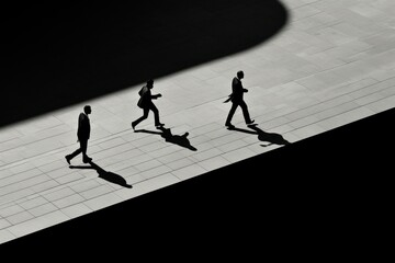 People chasing a person running silhouette footwear walking.