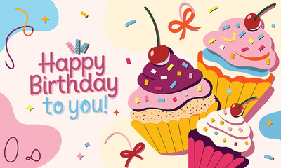 Whimsical Cupcakes Celebrate a Joyful Birthday Greeting