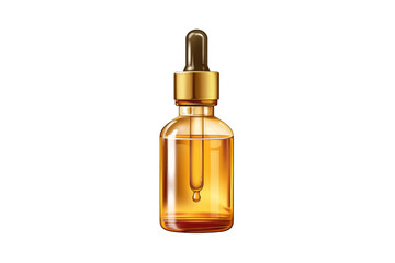 Naklejka premium Amber Glass Dropper Bottle with Golden Cap Filled with Essential Oil for Skincare