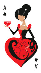 Regal Queen of Spades in Vibrant Red Dress