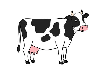Cartoon Holstein Cow with Black Spots and Pink Udder