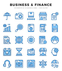 Business & Finance Icons Pack. Two Color icons set. Two Color icon collection set.