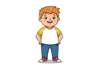 Cartoon Boy with Hands in Pockets Wearing Jeans and Sneakers