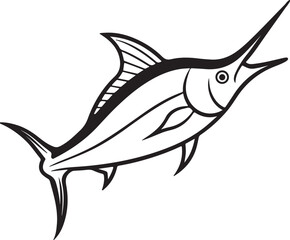 marlin fish line art, black outline, vector and illustration, coloring book page line art drawing