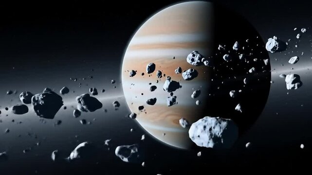 Jupiter and its asteroid belt in deep space