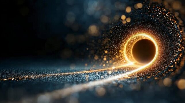 Cosmic Swirls: An artist's visualization unveils the mysterious beauty of a black hole, capturing the dramatic forces of light and matter in a captivating display.