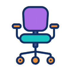 Colorful Flat Office Chair Icon with Armrests and Wheels