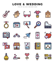 Love & Wedding. Lineal Color icons Pack. vector illustration.