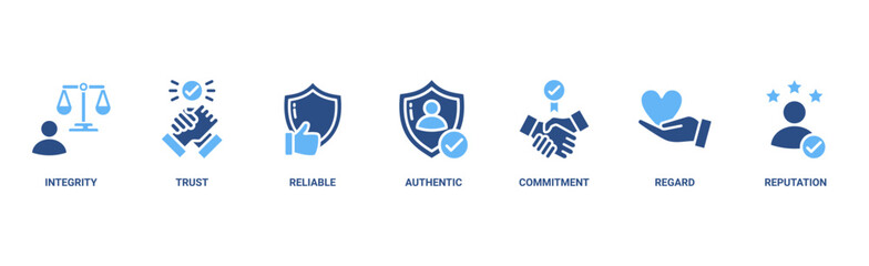 Credibility banner web icon vector illustration concept with icon of integrity, trust, reliable, authentic, commitment, regard, and reputation 