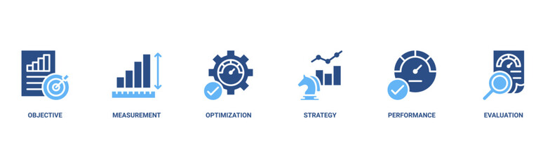 KPI banner web icon vector illustration concept for key performance indicator in the business metrics with an icon of objective, measurement, optimization, strategy, performance, and evaluation 