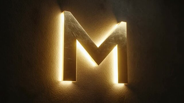 Elegant Gold Letter M on Dark Background with Soft Lighting and Textured Surface for Branding and Design Purposes