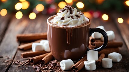 A cozy hot chocolate in a mug