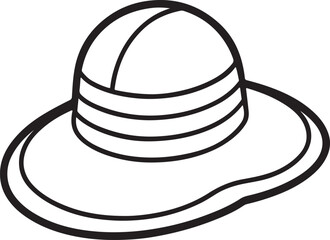 sun hat line art, black outline, vector and illustration, coloring book page line art drawing
