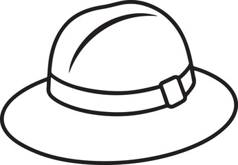 sun hat line art, black outline, vector and illustration, coloring book page line art drawing