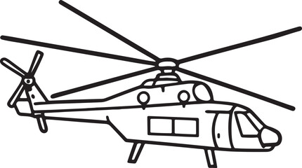 military helicopter line art, black outline, vector and illustration, coloring book page line art drawing © 69creativedesigner