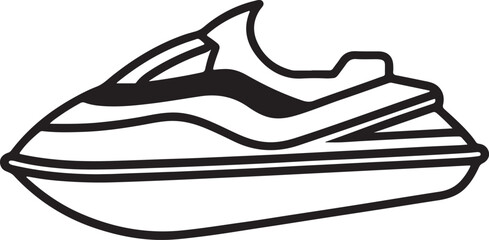 jet ski line art, black outline, vector and illustration, coloring book page line art drawing